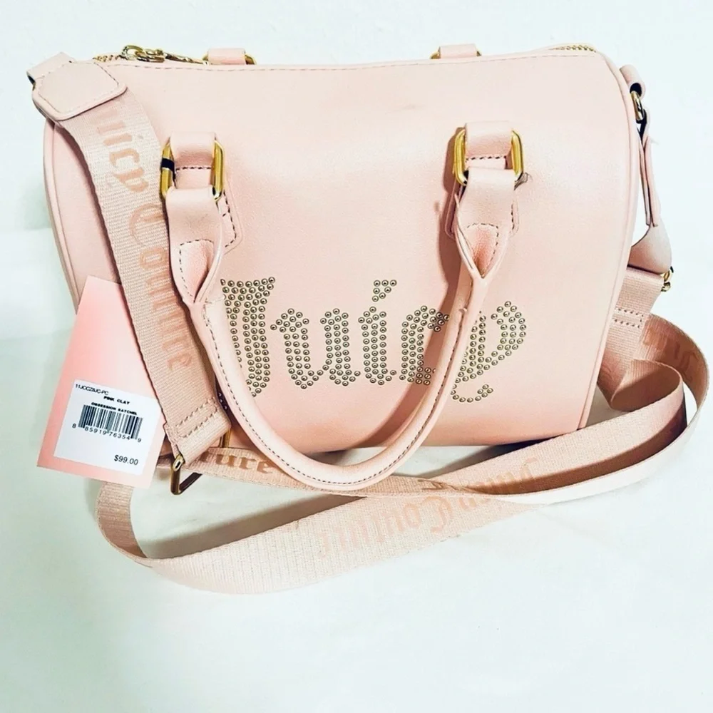 NWT Juicy Couture Pink Satchel Crossbody Diamond Embellishment Logo Thick Strap